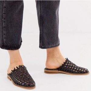 Free People Mirage Woven Black Fringe Mule Flat 9